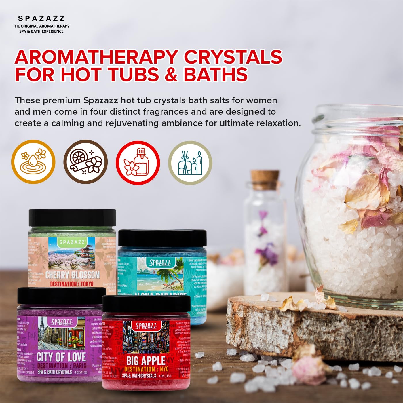 Spazazz Destinations Big Apple bottle for urban spa aromatherapy at home.