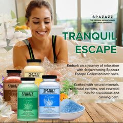 Spazazz Escape white-musk-vanilla-jasmine salts provide cozy warmth and aroma.