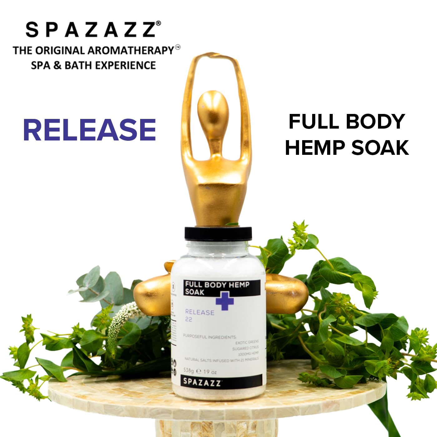 Spazazz Full Body Hemp Soak in a bath setup hints at a spa-like retreat at home.