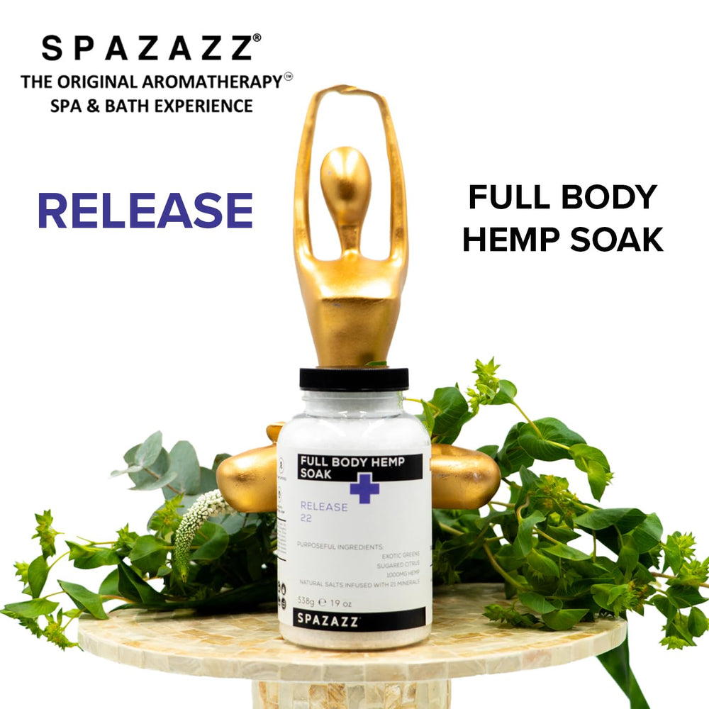 Spazazz Full Body Hemp Soak in a bath setup hints at a spa-like retreat at home.