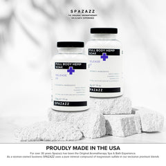 Spazazz Full Body Hemp Soak brand logo reinforces trusted USA-made line.