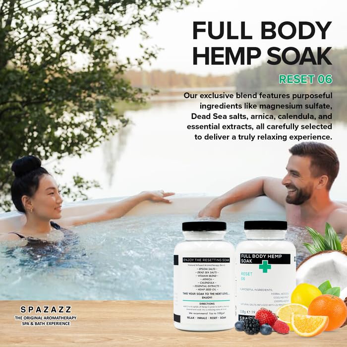 Spazazz Hemp Seed Oil bottle indicating nourishing skin care in bath