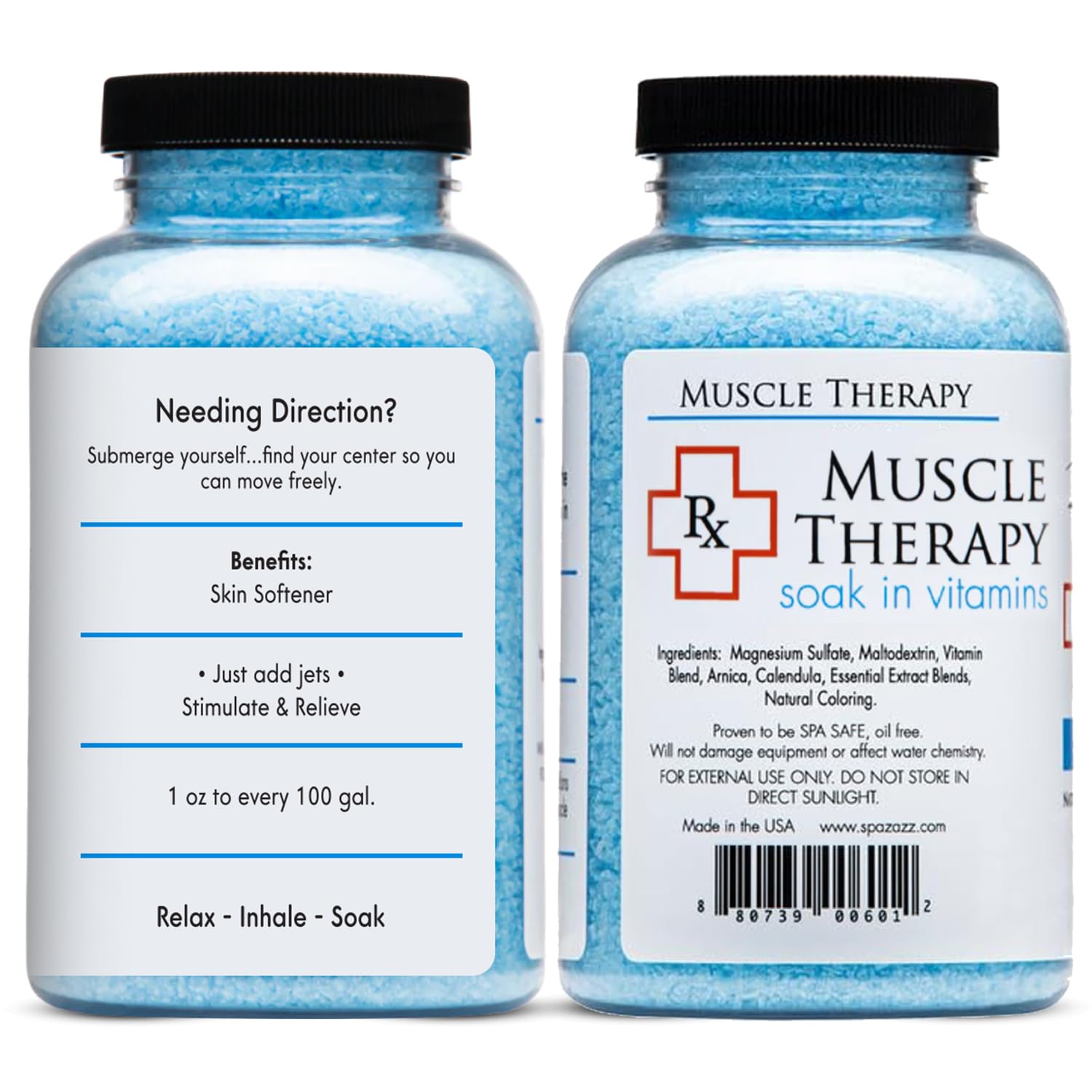 Spazazz Muscle Therapy bath salt jar soothes muscular tension during soak