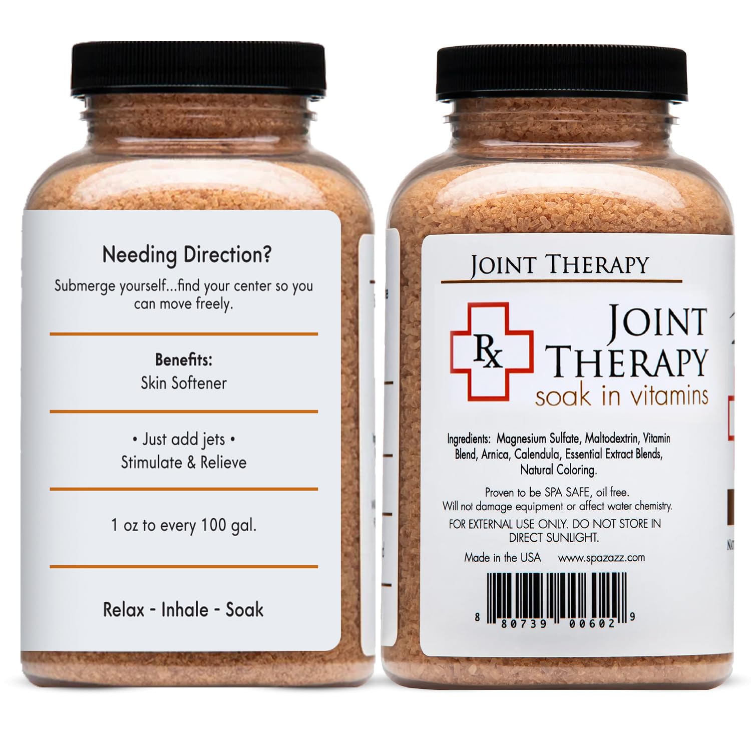 Spazazz RX Therapy Collection packaging with two 19 oz jars