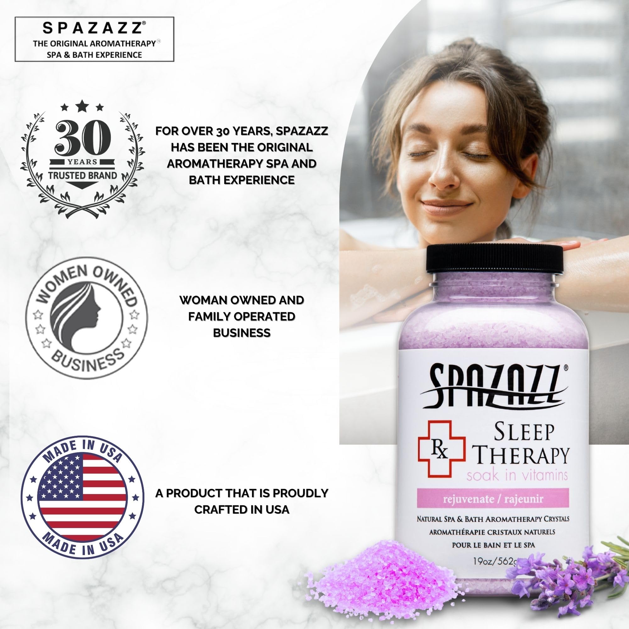 Spazazz Sleep Therapy bottle poured for spa soak