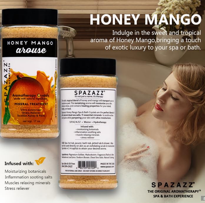 SPAZAZZ Spa Bombzz primer plano de cristales disolviéndose liberando aroma.