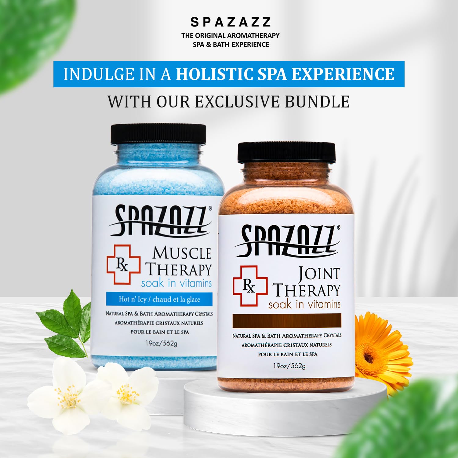 Spazazz spa tub setup with steaming water and aromatic salts