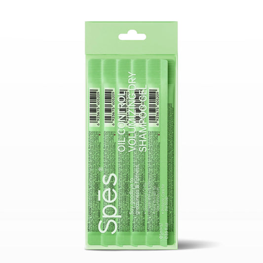 Spes gel tube being dabbed through hair to absorb oil quickly.