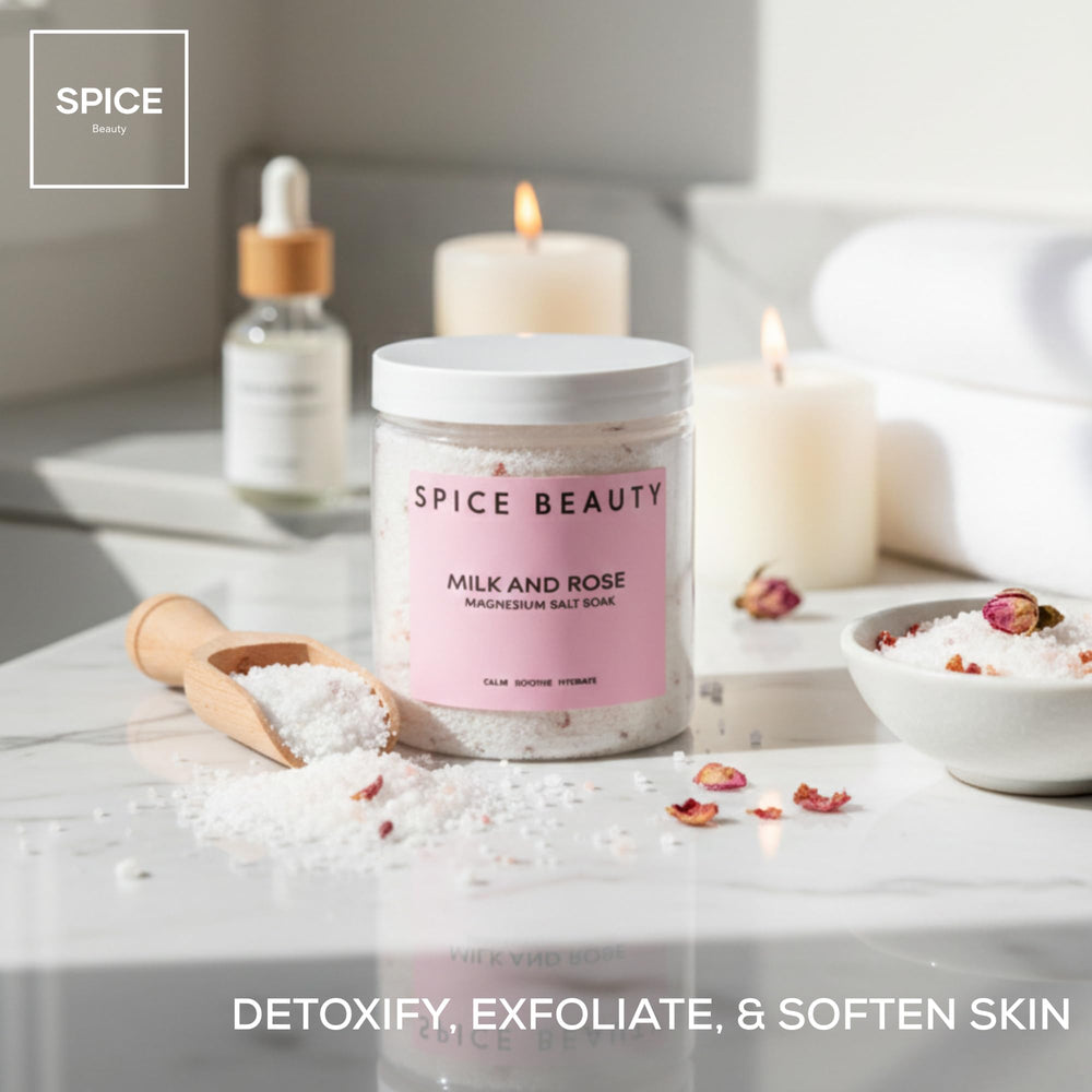SPICE BEAUTY Goat Milk & Rose Soak foot bath shot for quick relaxation