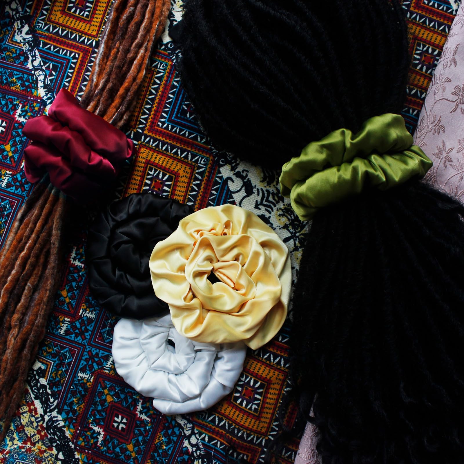 Spiral Lock Hair Tie extralarge close-up reveals stitching and handmade quality.