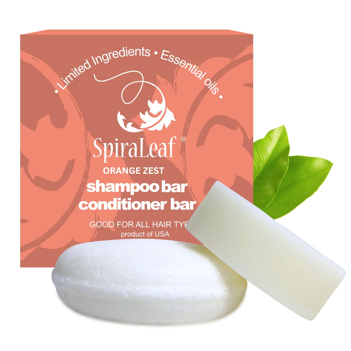 Spiraleaf Orange Zest shampoo bar with rich lather for clean, manageable hair on the go.