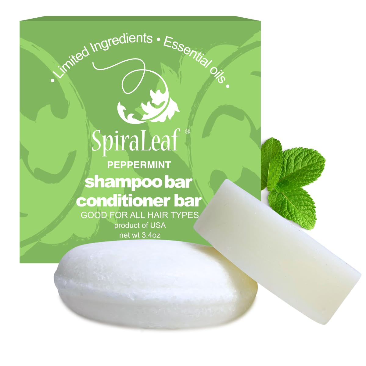 SpiraLeaf Peppermint shampoo bar front view for refreshing cleanse