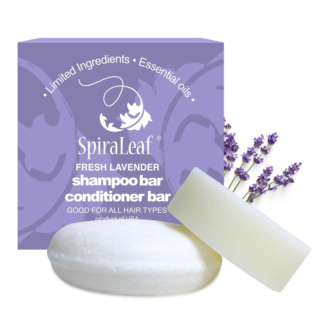 SpiraLeaf shampoo bar with lavender-bergamot blend for refreshed hair and scalp.