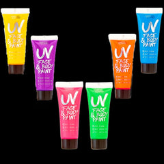 Splashes & Spills UV paint six colors pack for complete neon looks under blacklight.