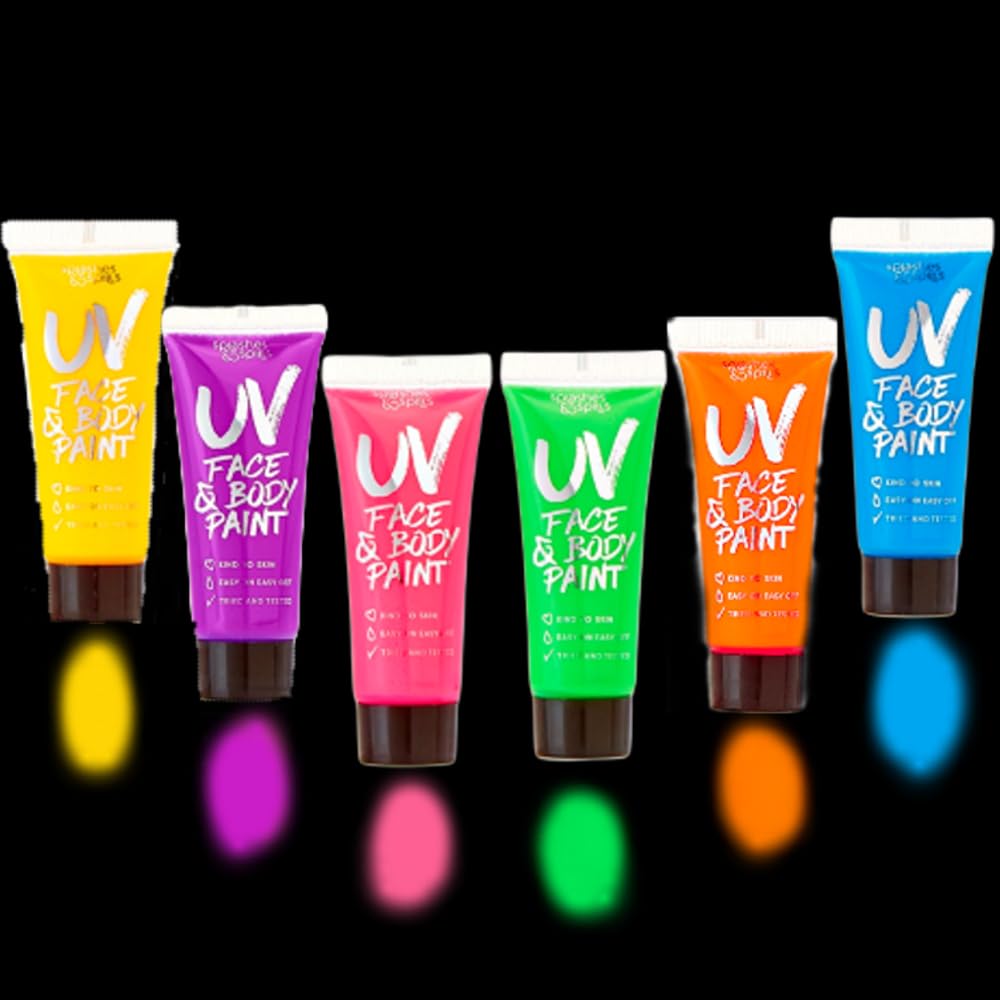 Splashes & Spills blue UV paint for cool neon accents and bold designs.