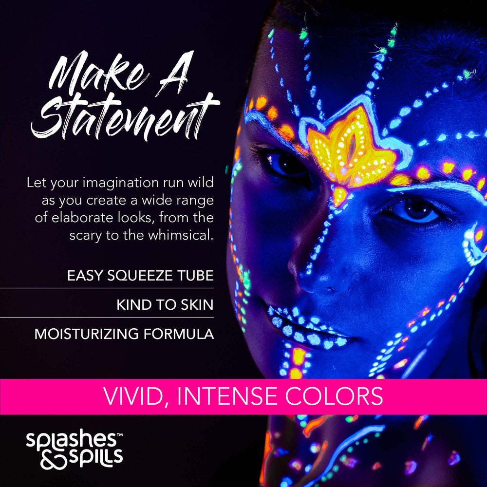 Splashes & Spills orange UV paint for high-energy neon accents at events.