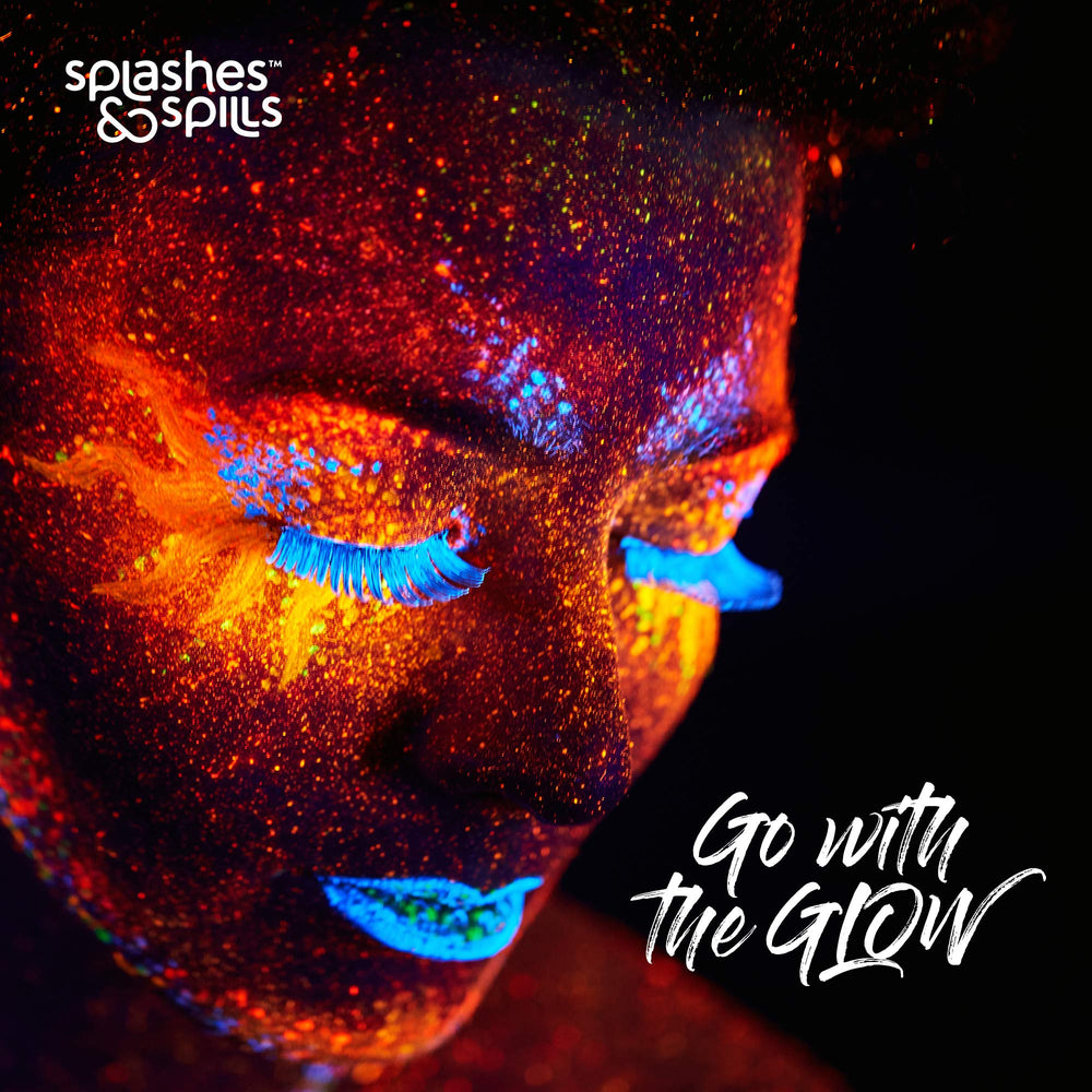 Splashes & Spills purple UV paint for mystical glow effects on skin.