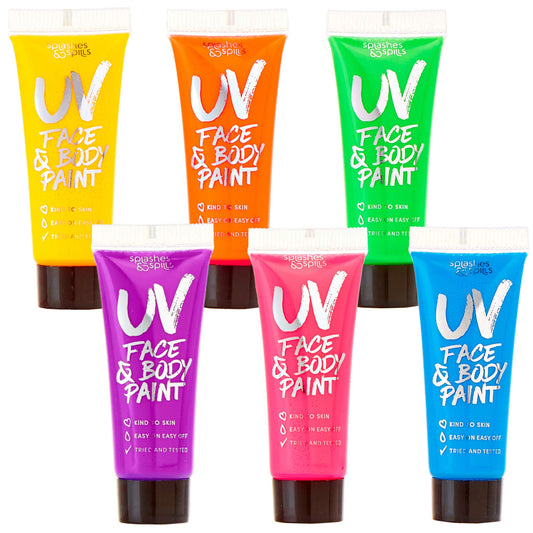 Splashes & Spills UV face and body paint in yellow tube for vivid neon glow at parties.