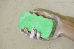 Spongeables Cool Cucumber triple sponge set shown for reuse