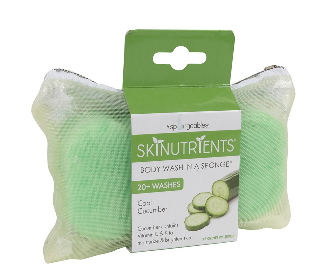 Spongeables Cool Cucumber sponge under tap releases rich foamy lather