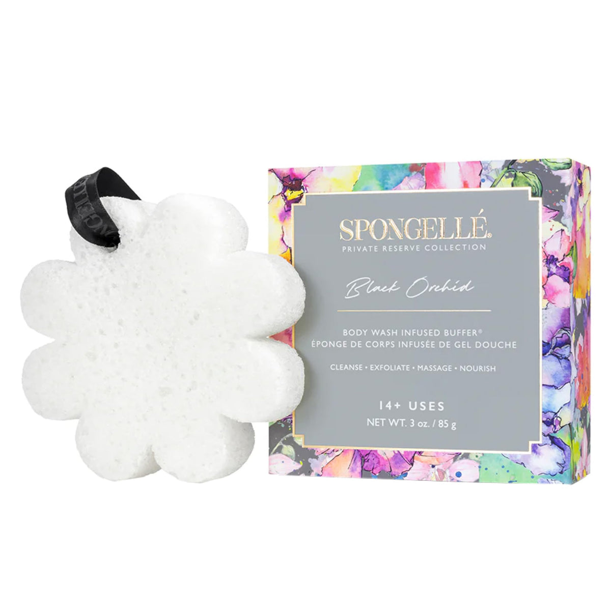 SPONGELLÉ Black Orchid Buffer built-in wash for spa like cleansing and exfoliation
