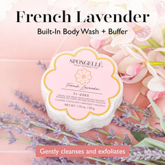Close-up of SPONGELLÉ Daisy Spongette French Lavender texture for gentle cleansing.