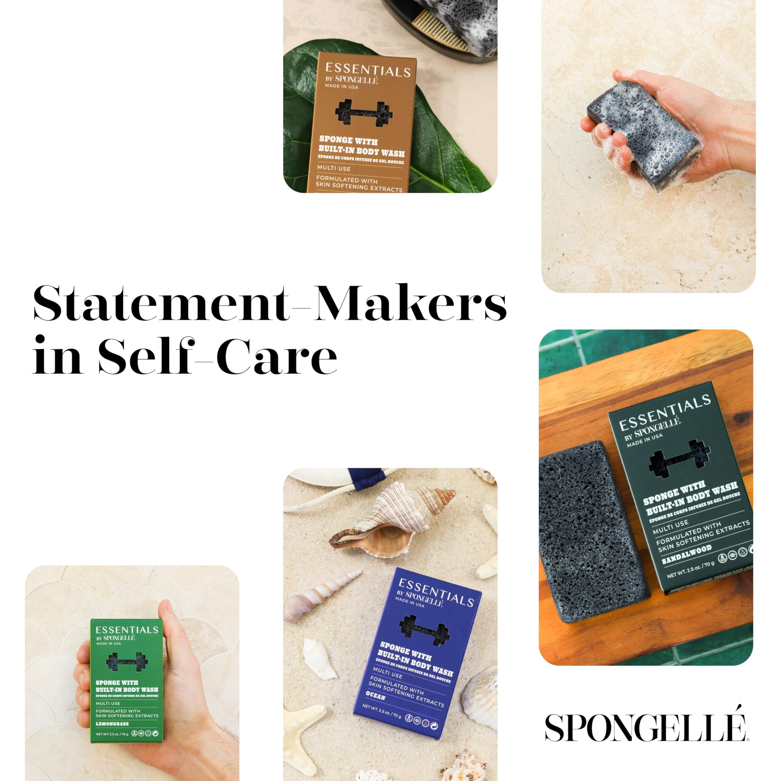 SPONGELLÉ Lemongrass Buffer close-up, USA-made and dermatologist-tested.