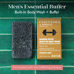 SPONGELLÉ Men’s Tobacco Leaf Buffer releases rich lather for quick cleansing.