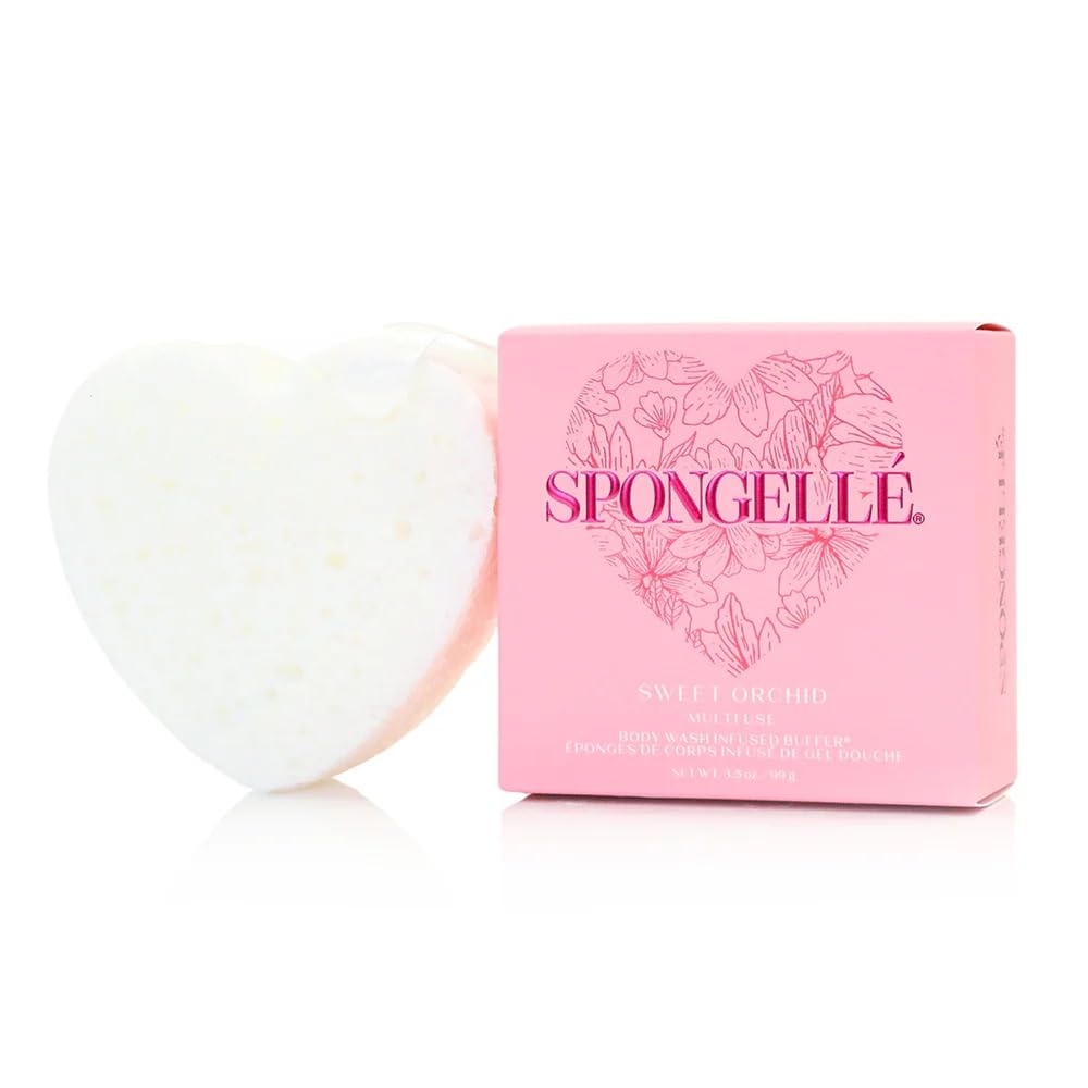 Spongellé Sweet Orchid Heart Buffer front view for romantic self-care rituals