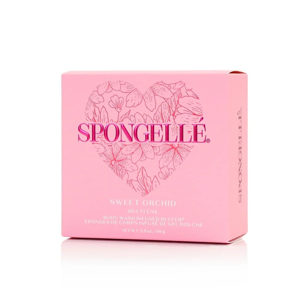 Spongellé orchid scented buffer in action with rich lather for cleansing