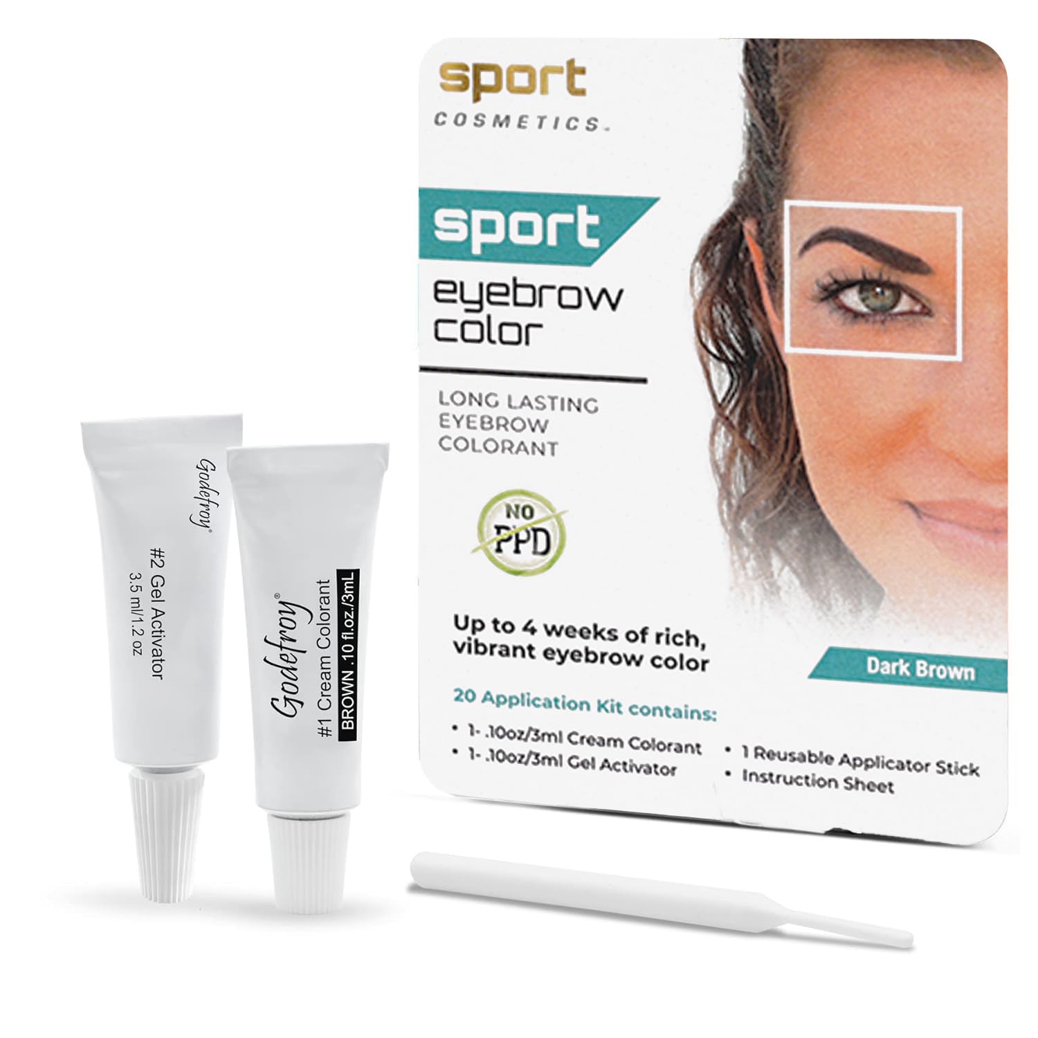 Sport Cosmetics Eyebrow Color Dark Brown kit front view for natural brows.