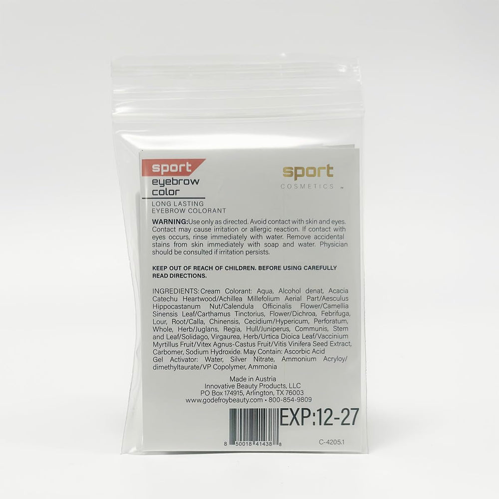 Sport Cosmetics eyebrow color light brown applicator for precise, mess-free application.
