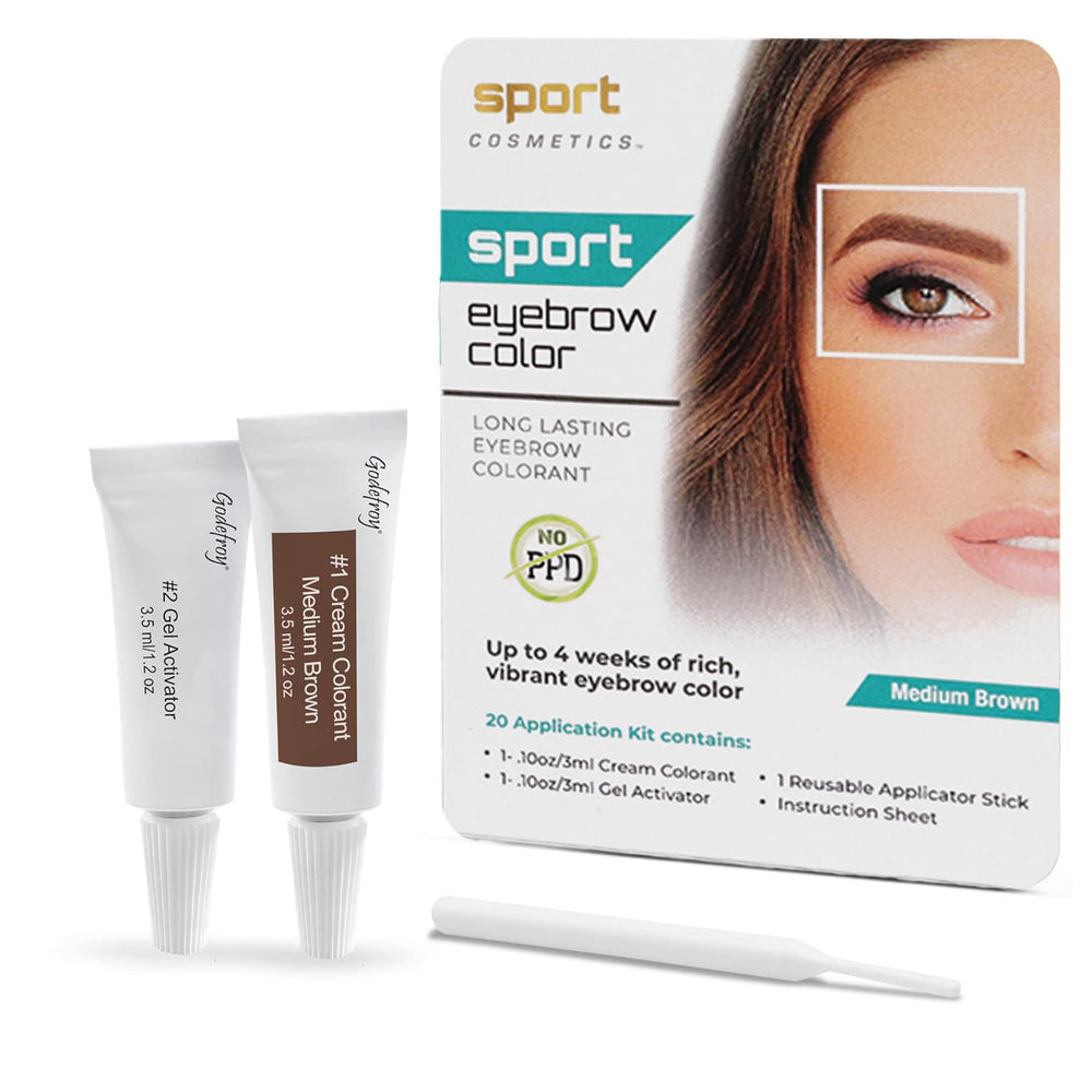 Sport Cosmetics eyebrow color medium brown application kit for easy at-home brow tint