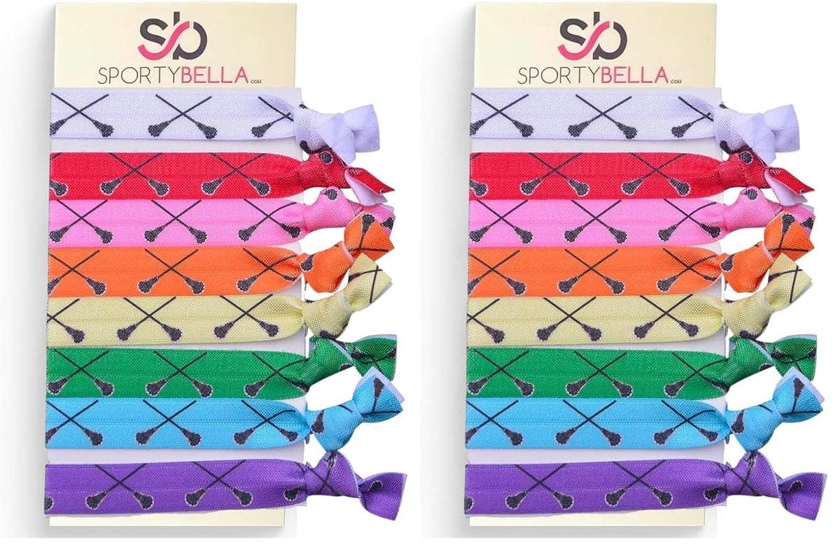 SportyBella lacrosse hair ties in rainbow colors for crease-free ponytails