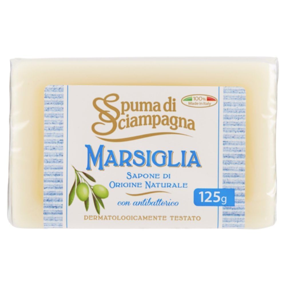 Spuma di Sciampagna Marsiglia soap label closeup showcasing Italian craftsmanship