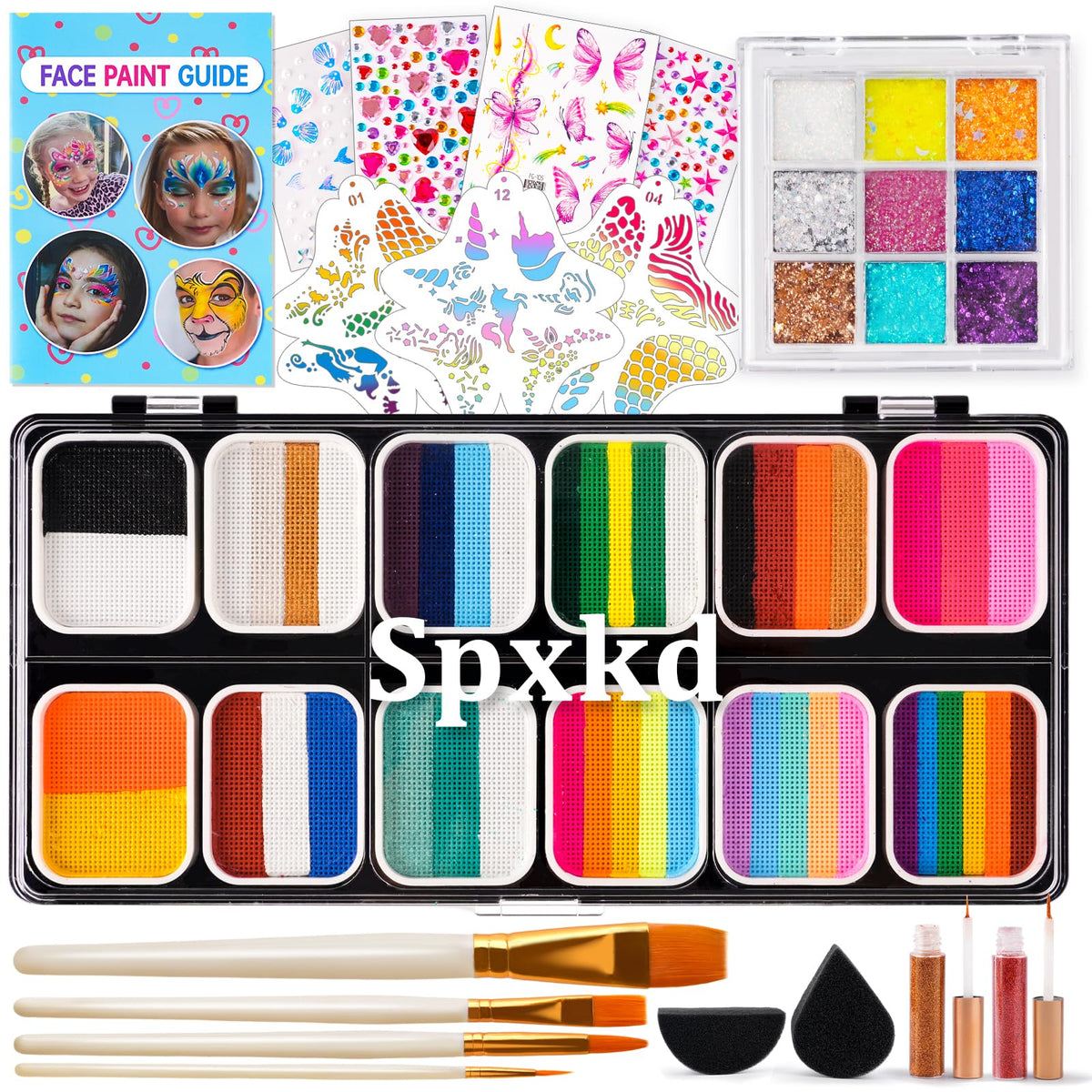 SPXKD face paint kit 12x10g split cake palette for vibrant designs on kids and adults