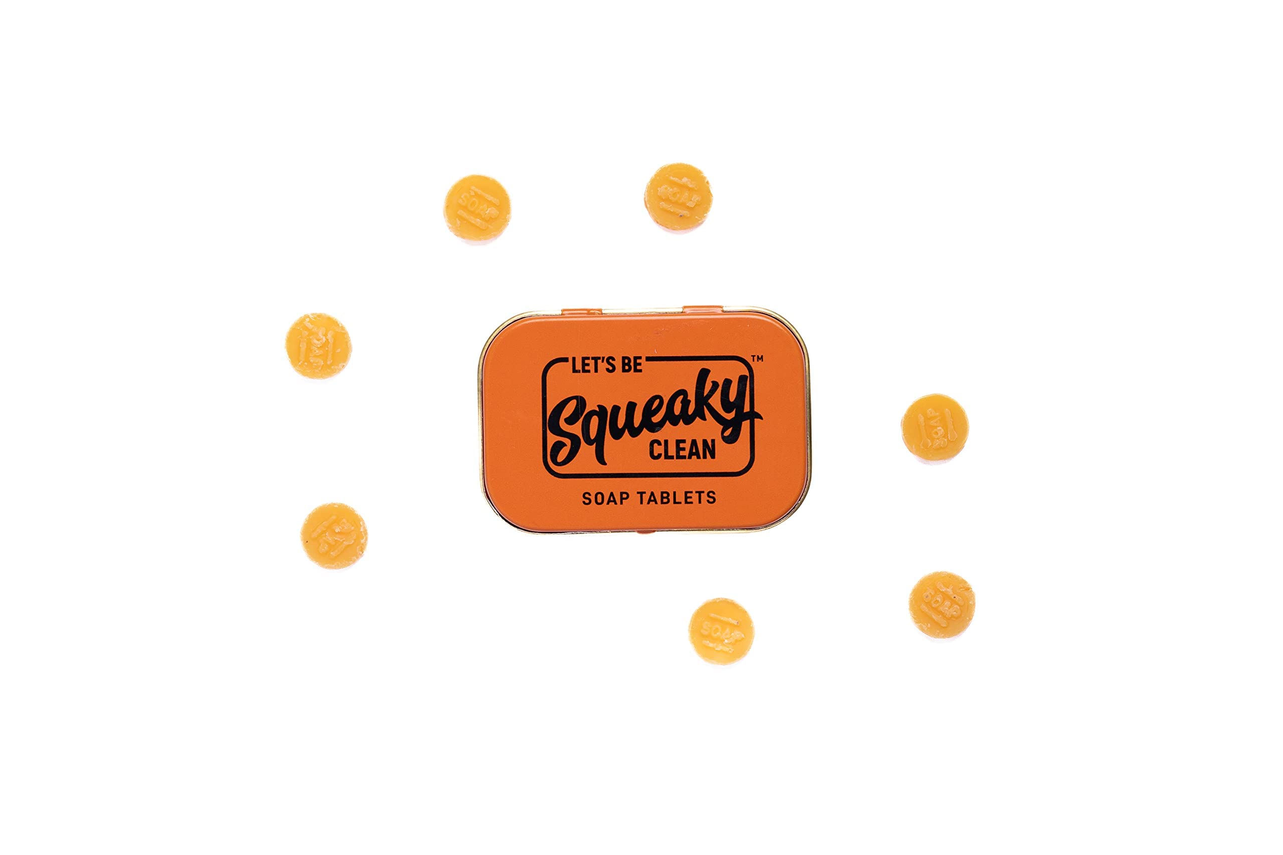 SqueakyClean lavender tablet in tin for soothing scent and gentle cleanse