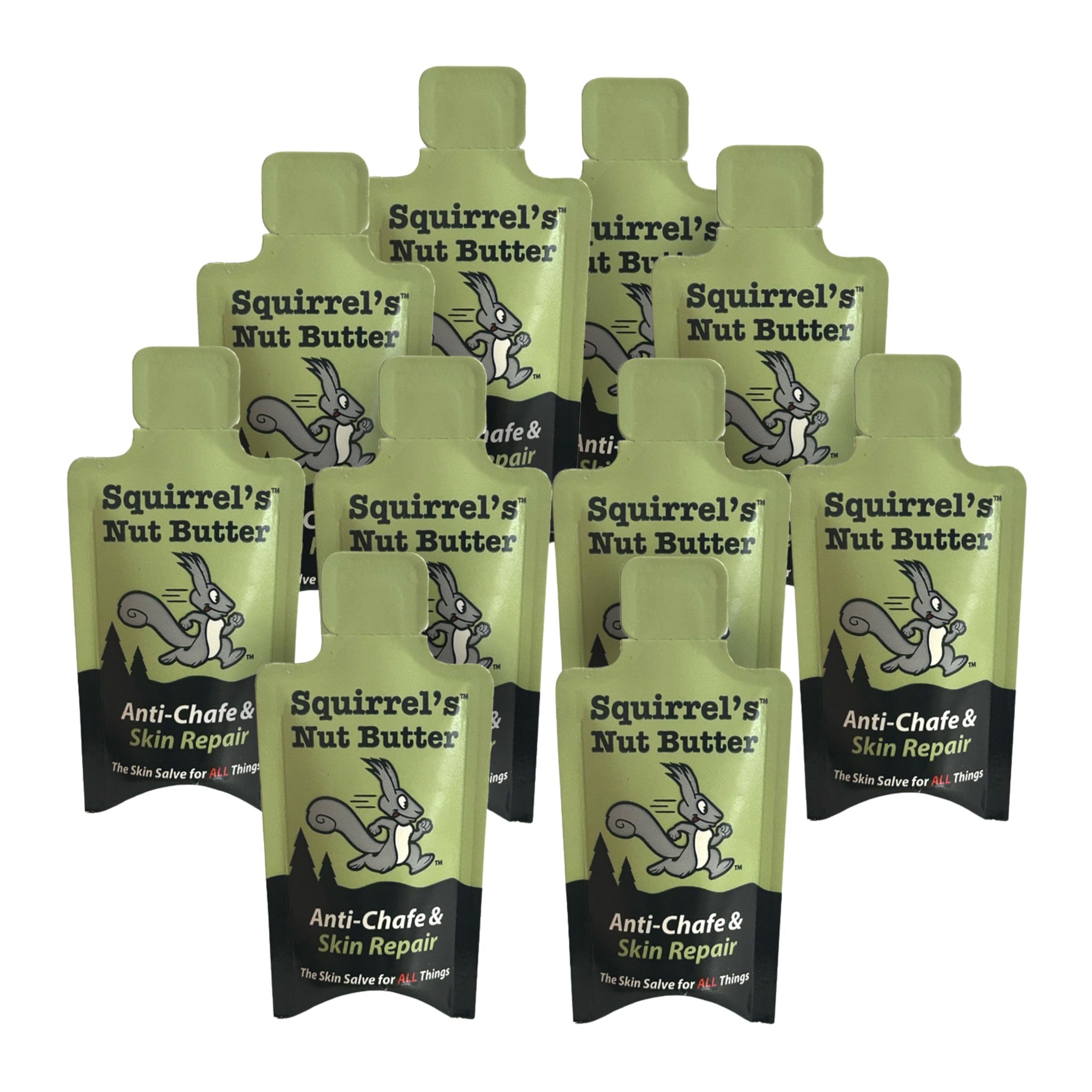 Squirrel's Nut Butter adventure packet, front view, compact on-the-go chafing protection for athletes.