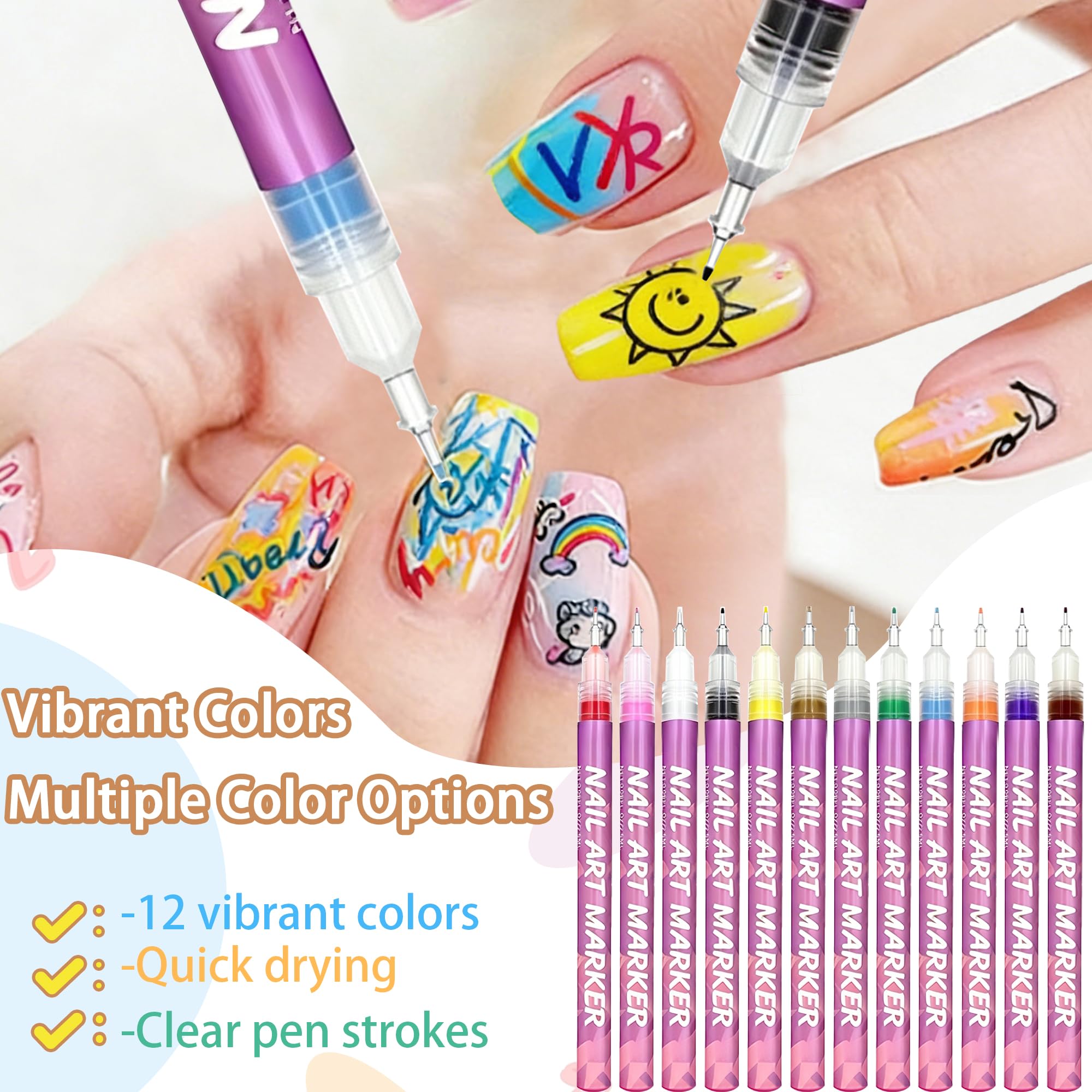 SRIOIO nail art markers provide precise detailing for patterns and accents.