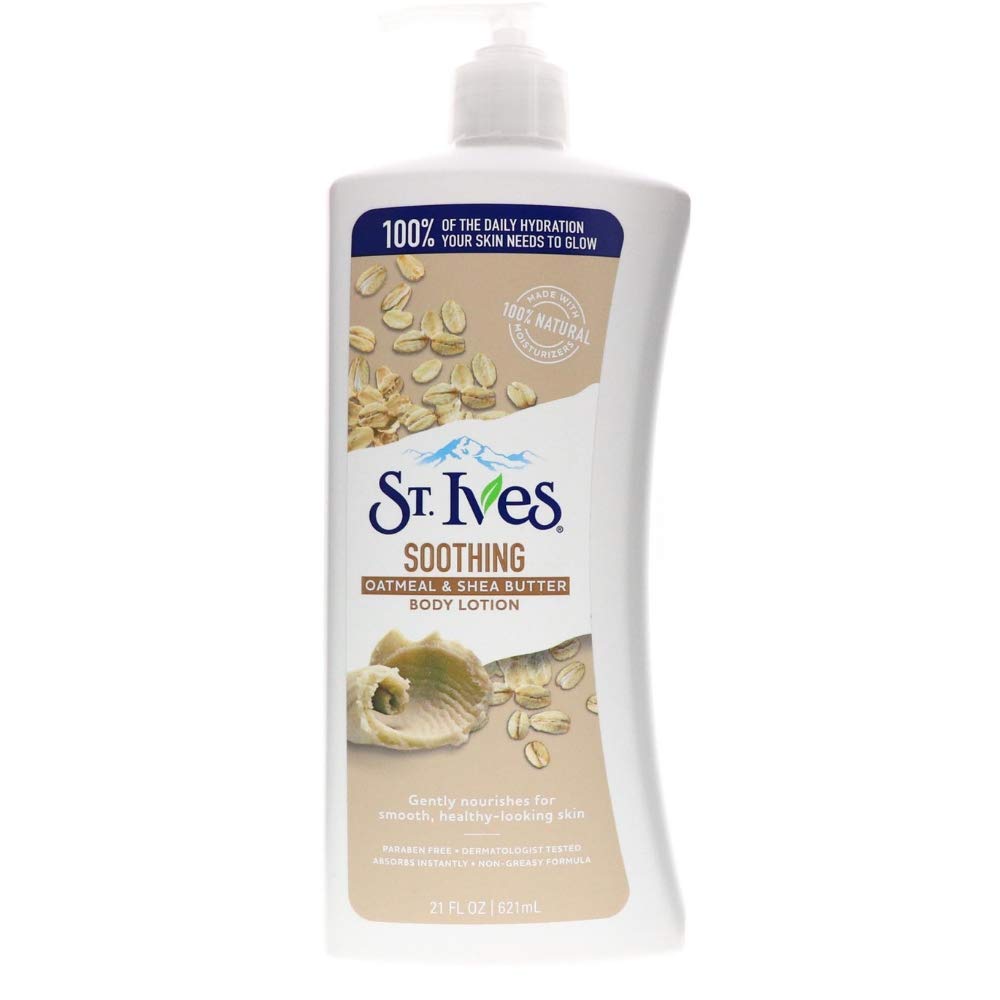 St. Ives body lotion with oatmeal and shea butter provides deep hydration.