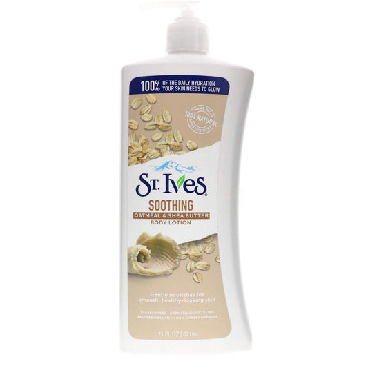 St. Ives body lotion with oatmeal and shea butter provides deep hydration.