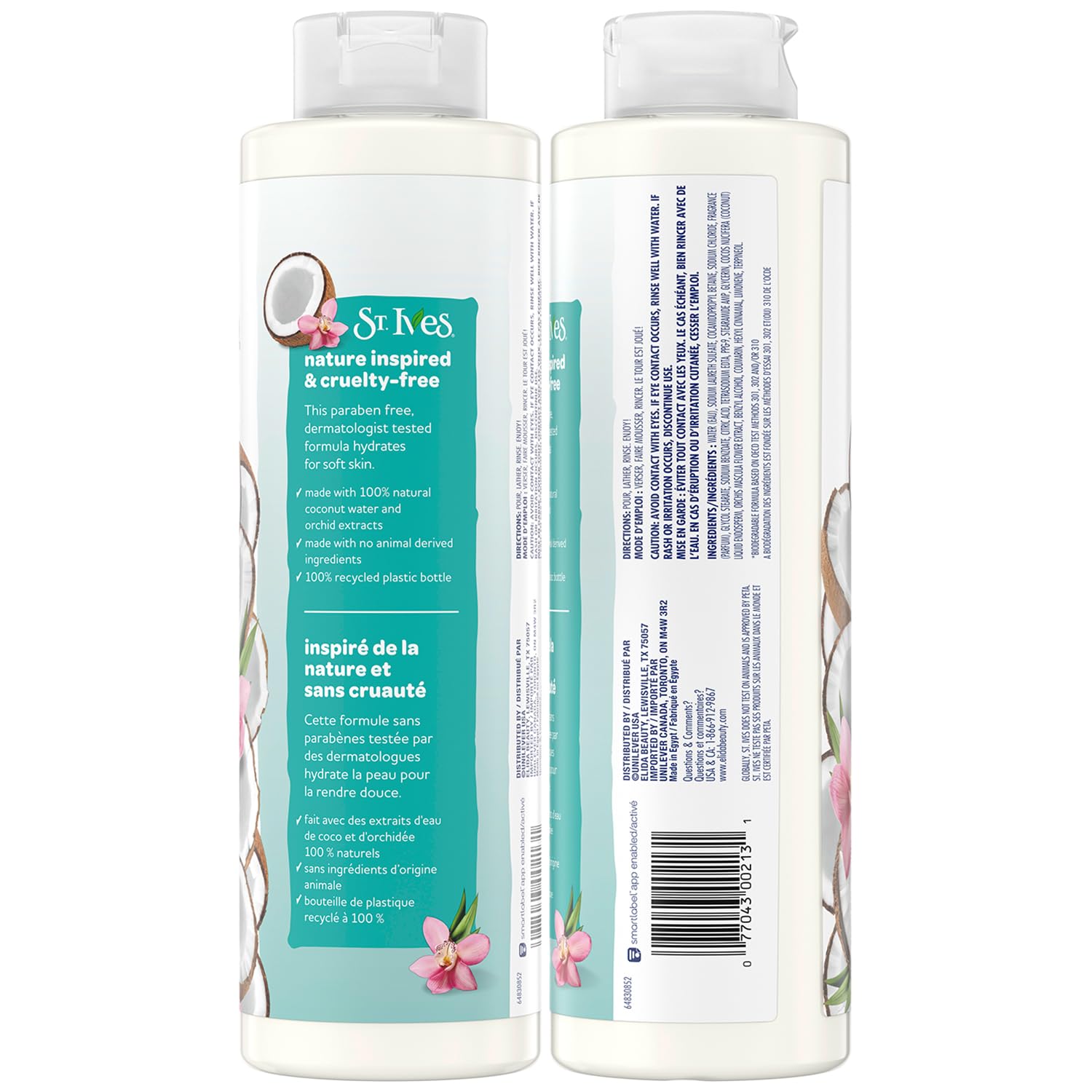 St. Ives coconut water hydration close-up—rich foamy lather on skin