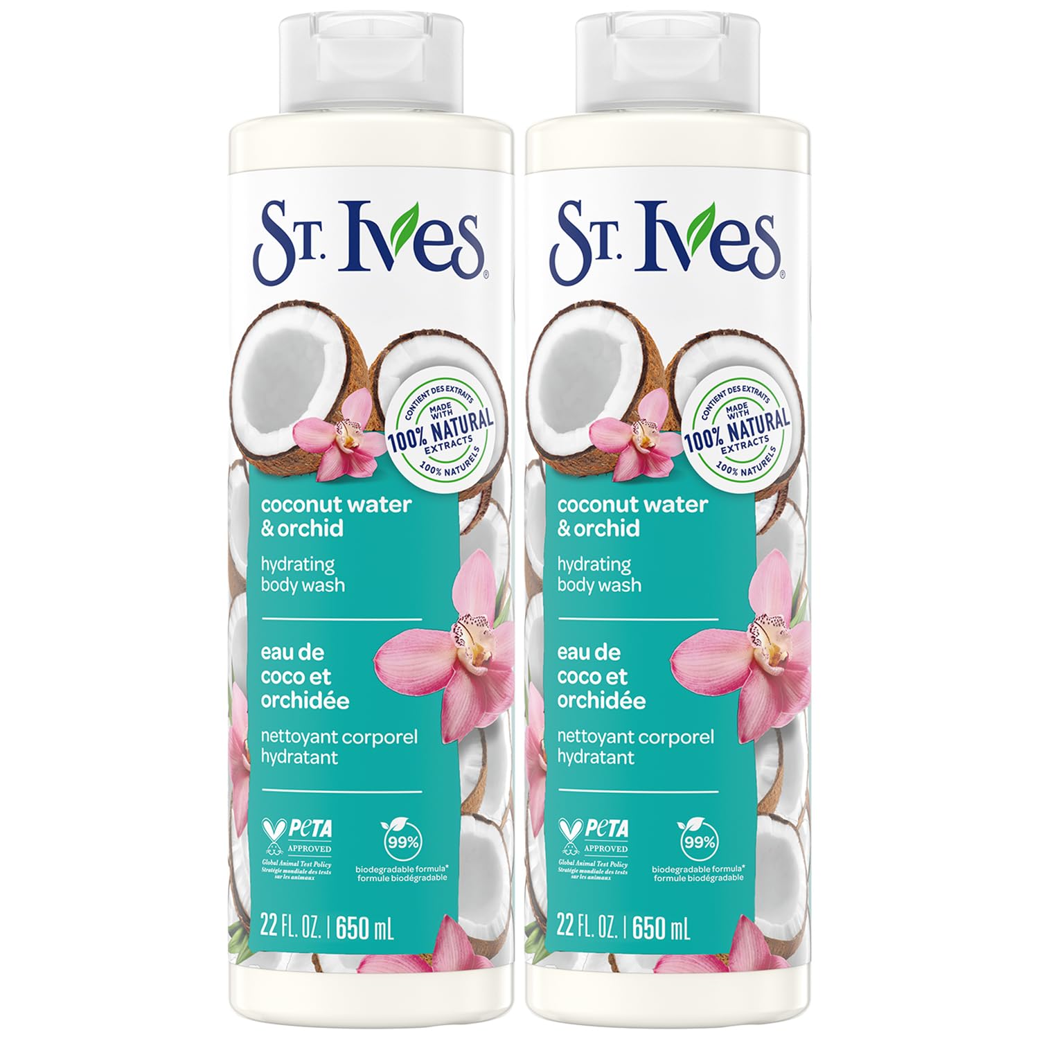 St. Ives coconut water orchid bottle—hydrating shower gel in 2-pack for daily use