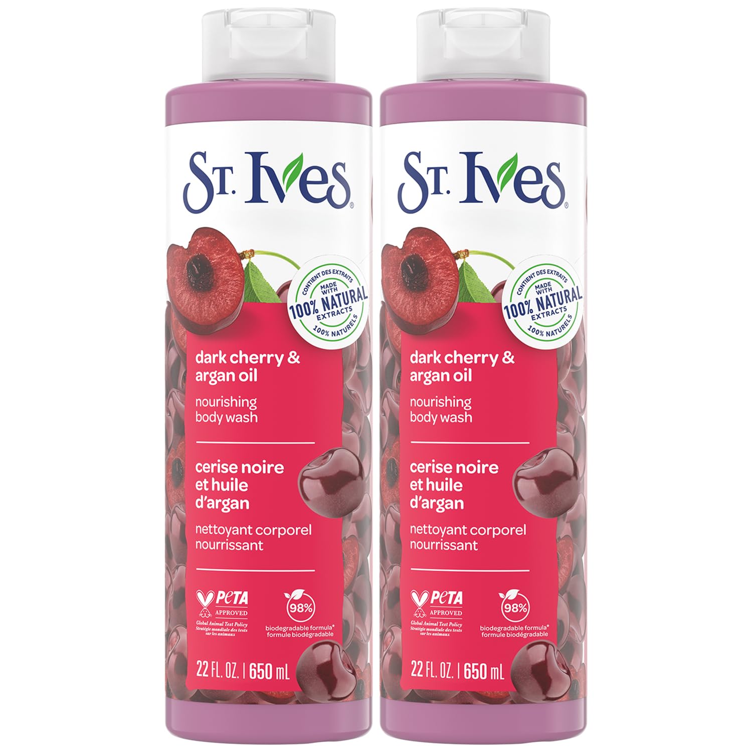 St. Ives Dark Cherry Argan Oil shower gel bottle for daily cleansing.
