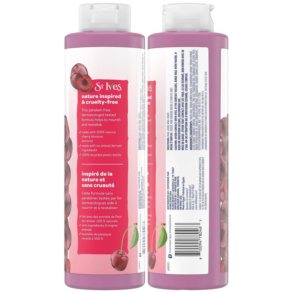 St. Ives Dark Cherry Argan Oil pour bottle with rich lather for a refreshing wash.