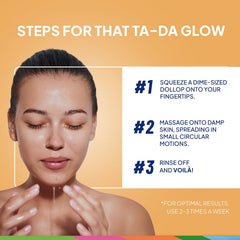 Dime-sized amount application on damp skin demonstrates easy exfoliation.