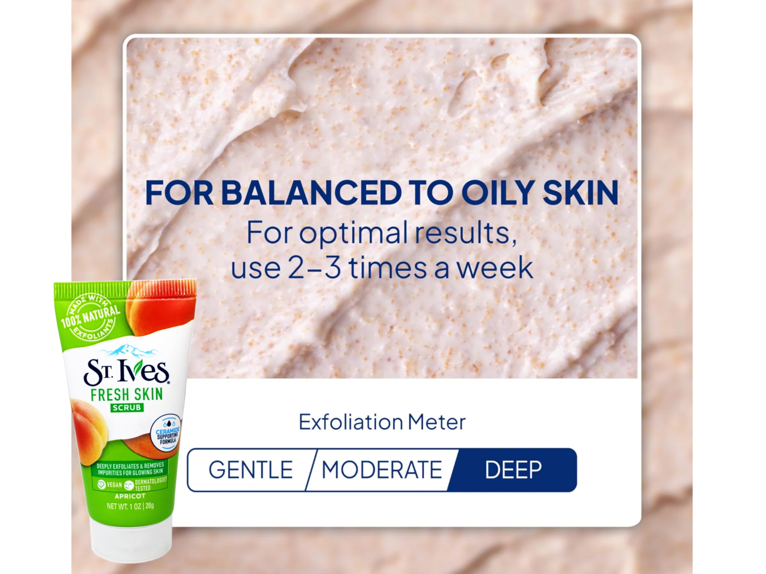 St. Ives Fresh Skin Scrub foamy rinse reveals clean, soft skin.