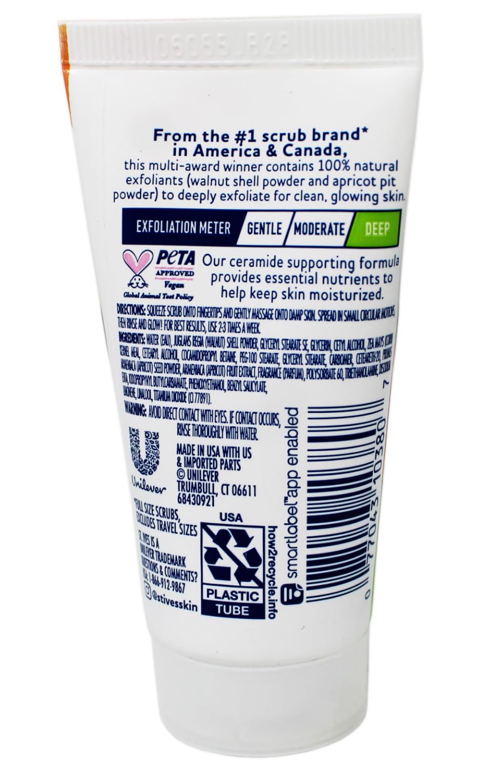 St. Ives Fresh Skin Scrub travel size tube enables easy on-the-go exfoliation.