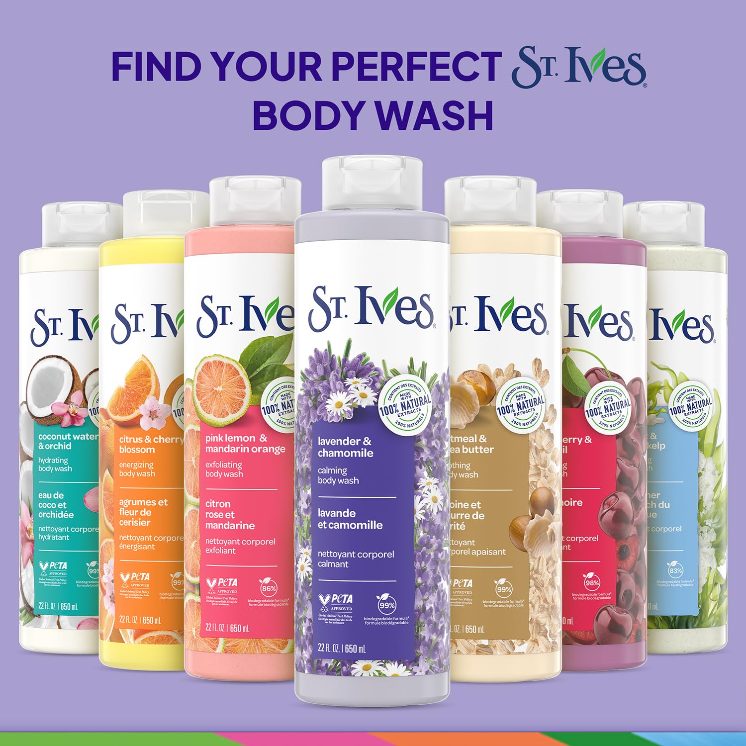 St. Ives Lavender Chamomile eco packaging with recycled bottles.