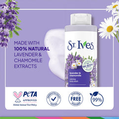 St. Ives Lavender Chamomile paraben-free label indicates gentle cleansing.